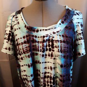 New Aqua Purple Tie Dye T-shirt XL Scoop neck Cap Sleeve Soft & Slinky Knit Top